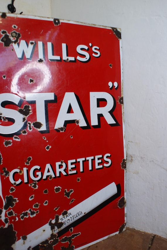 Large Early to Mid 20th Century 'Will's Star Cigarettes' Enamel Sign