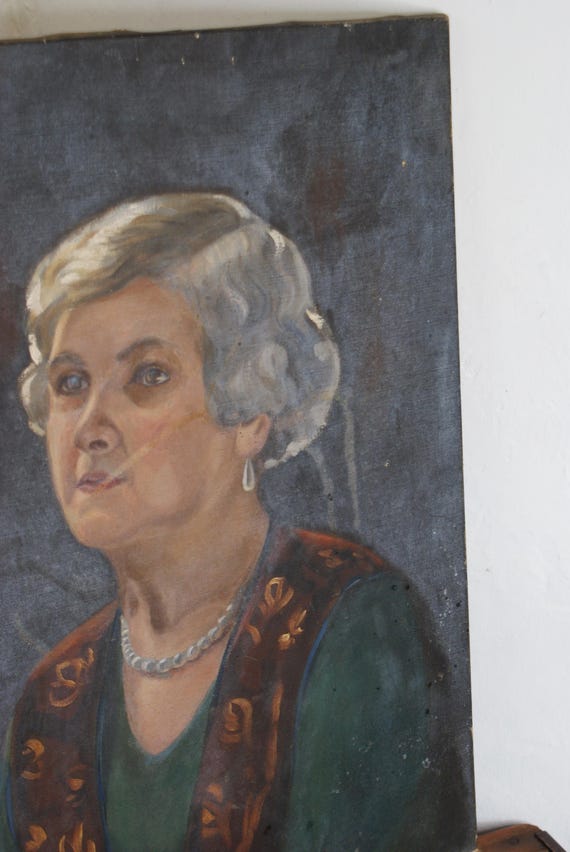 Vintage Unframed Acrylic Portrait on Canvas