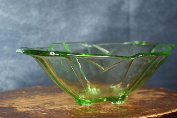 Art Deco Decorative Green Glass Bowl