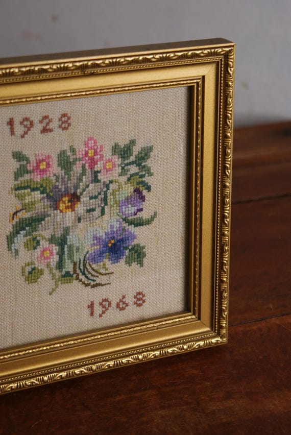 Vintage Framed Cross Stitch Embroidery