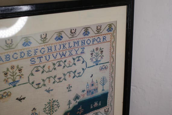 1960's Folk Art Cross Stitch Sampler