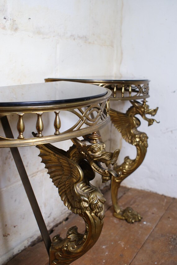 A Pair of Early 20th Century Griffin Demi Lune Console Table