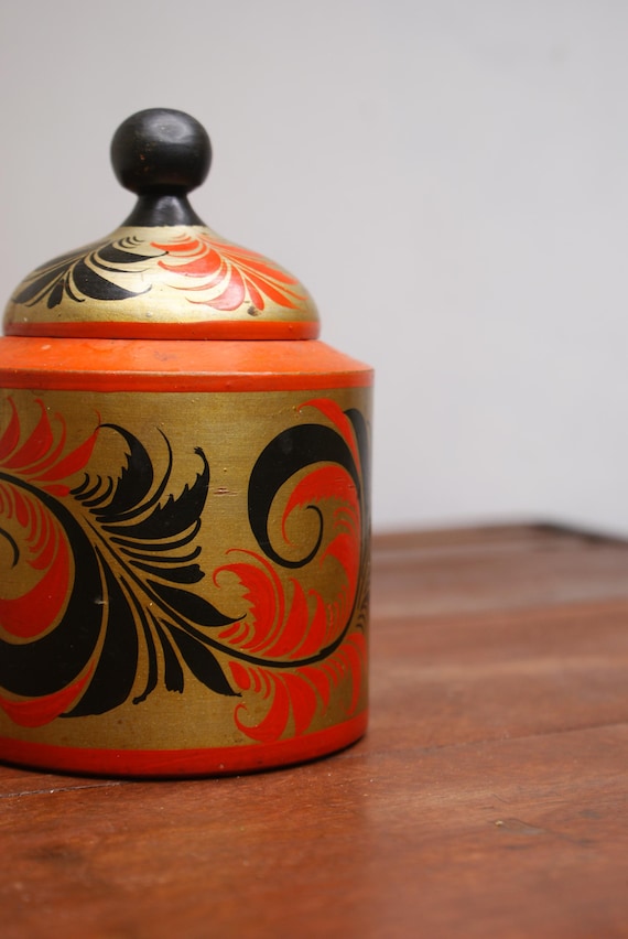 Traditional Russian Folk Art Khokhoma Canister
