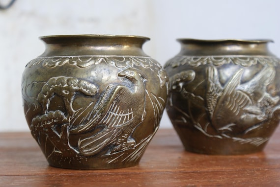 A Pair of 19th Century Japanese Meiji Period Bronze Vases