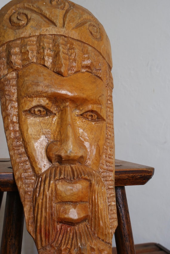 Carved Wooden Bearded Man Folk Art