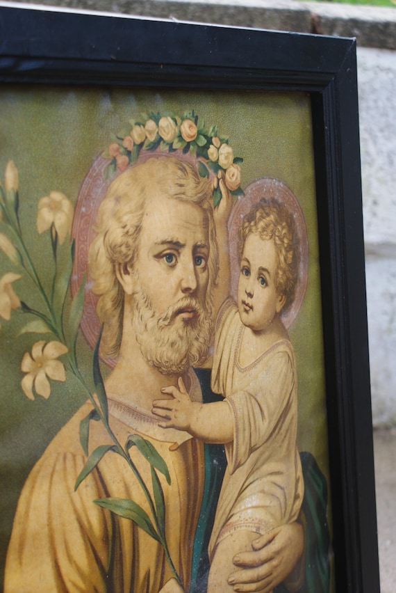 Eastern European 19th Century Religious Lithograph Depicting Saint Joseph With Baby Jesus