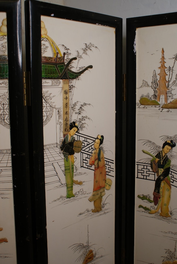 Early 20th Century Chinese 4 Panel Folding Screen