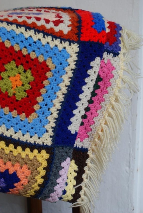 Extra Large Vintage Crocheted Granny Square Blanket