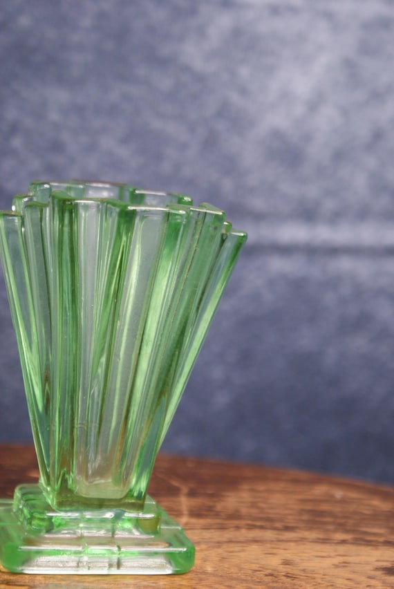 Art Deco Uranium Glass Vase By Bagley & Co