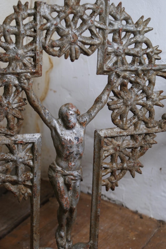 French Vintage Cast Iron Architectural Crucifix