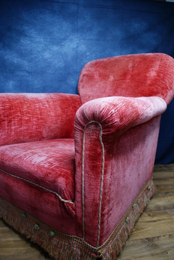 Victorian Pink Velvet Bullion Fringe Armchair