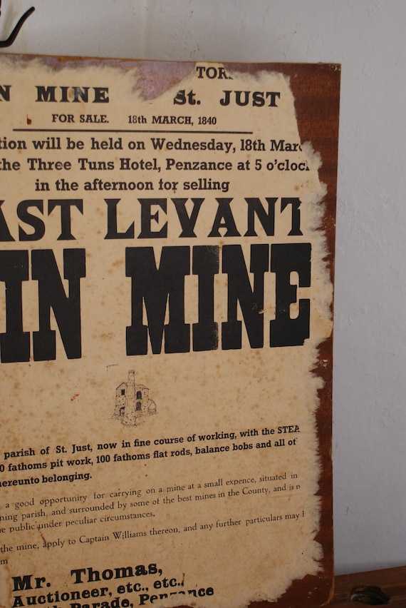 Vintage Cornish Tin Mine Auction Notice