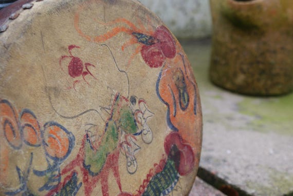 Circa 1900 Hand Painted Chinese Drum