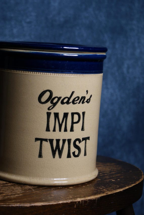C. 1930's Ogden's Impi Twist Ceramic Tobacco Counter Top Advertising Jar