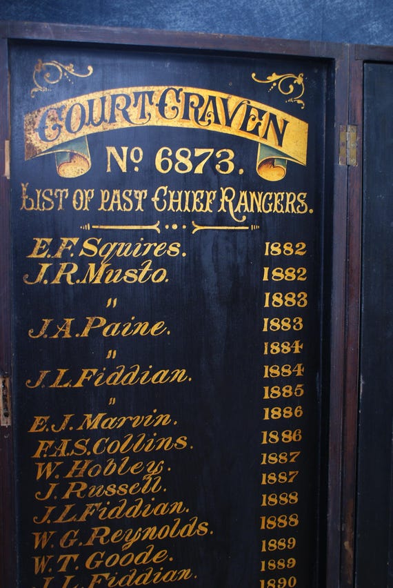 19th Century Ancient Order of Foresters Chief Rangers Honours Board