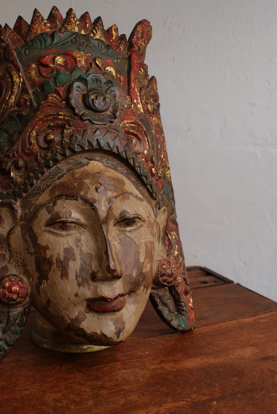 Antique Indonesian Polychrome Female Deity Mask