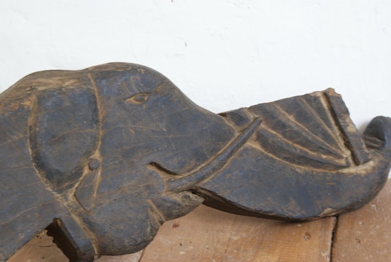 Nepalese Carved Wooden Elephant, Double Sided Architectural Salvage