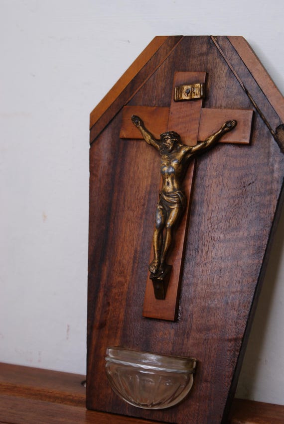 Mid Century French Crucifix With Holy Water Font