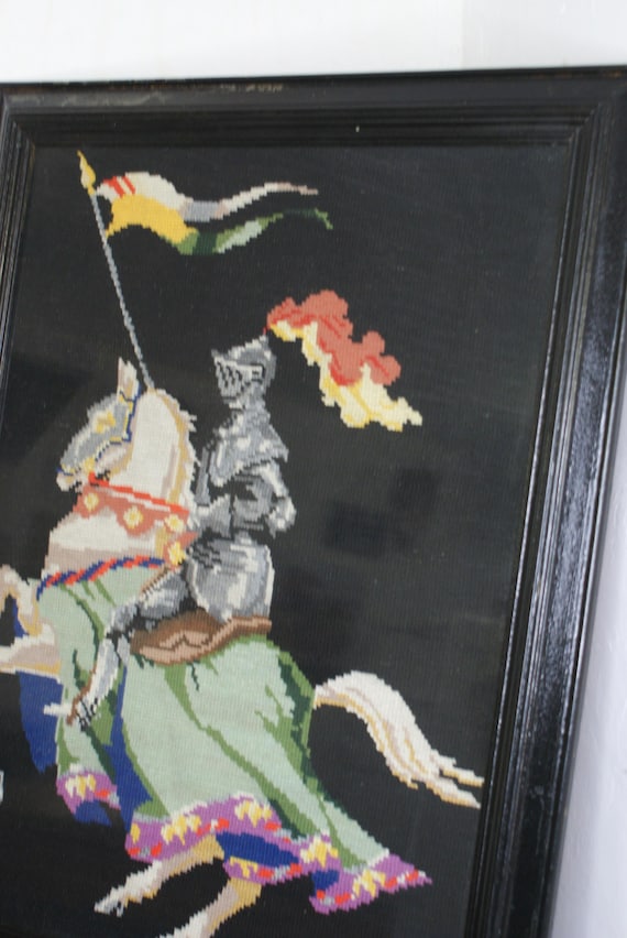 Framed Needlework Tapestry Depicting a Knight