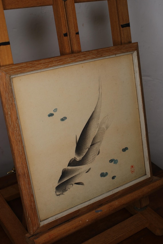 A Pair of Carp, Early 20th Century Japanese Woodblock Print By Sozan Ito