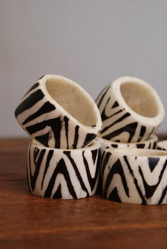 Handmade Bovine Bone African Tribal Art Napkin Rings, Set of 6