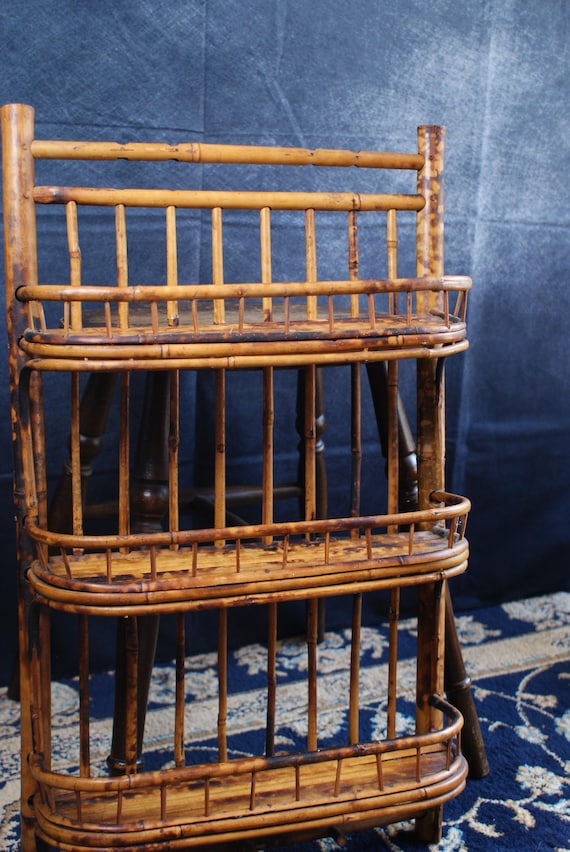 Mid Century 3 Tier Tiger Bamboo Shelf