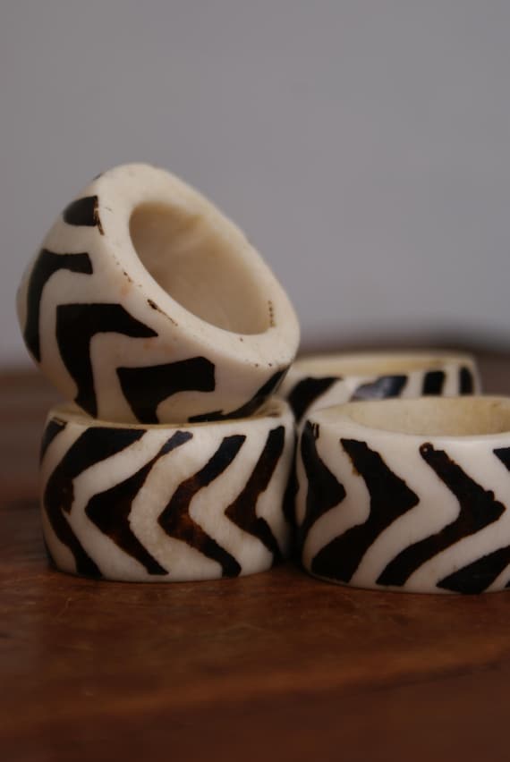Handmade Bovine Bone African Tribal Art Napkin Rings, Set of 4