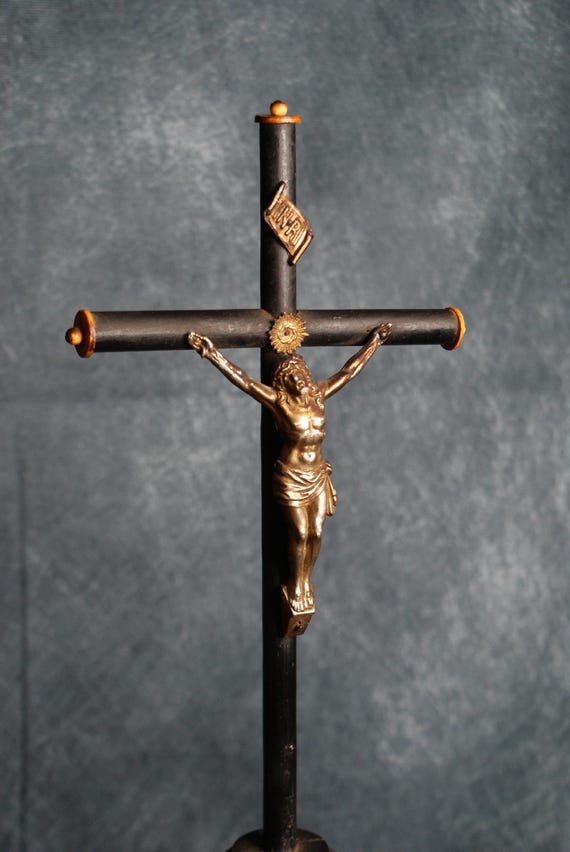 Early 20th Century French Turned Wood Crucifix