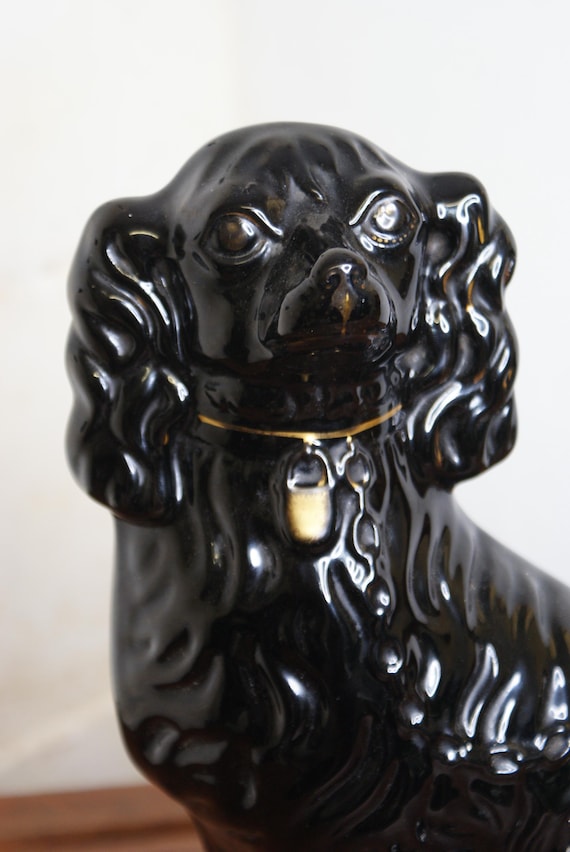 19th Century Black Staffordshire Spaniel Figurine