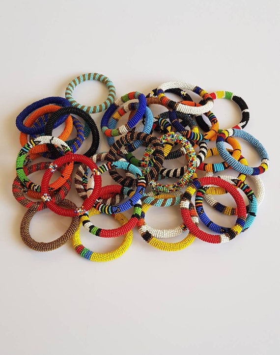 African Zulu Bracelets , Colorful Beaded Bracelets, African Beaded Bracelets,  Bulk Bracelets, 30pcs Bracelets. 