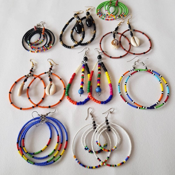 Beaded hoop earrings  wholesale earrings long earrings oval earrings masai earrings 9 pcs earrings