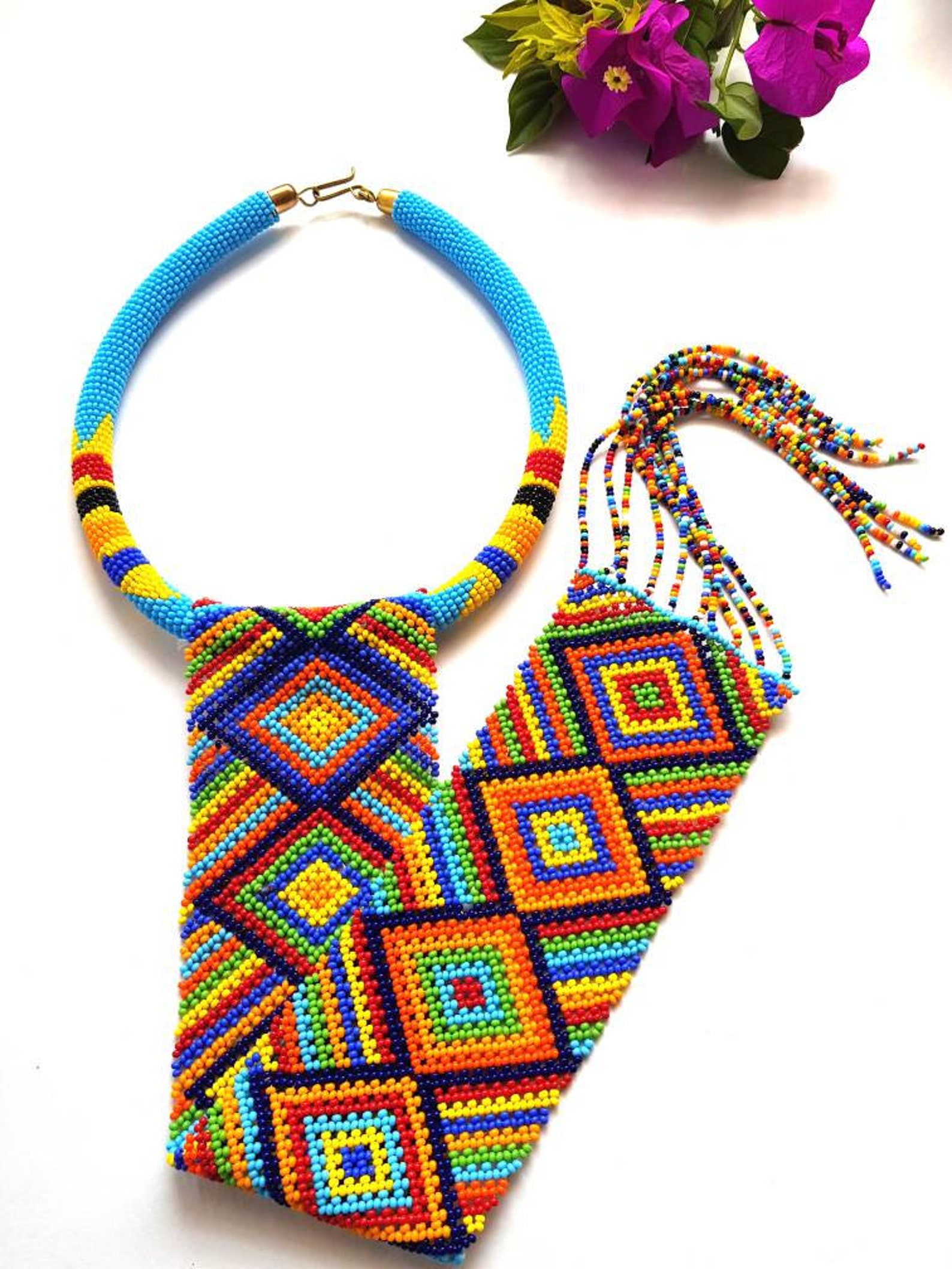 Zulu Beaded Necklace African Necklaces Long Pendant Etsy