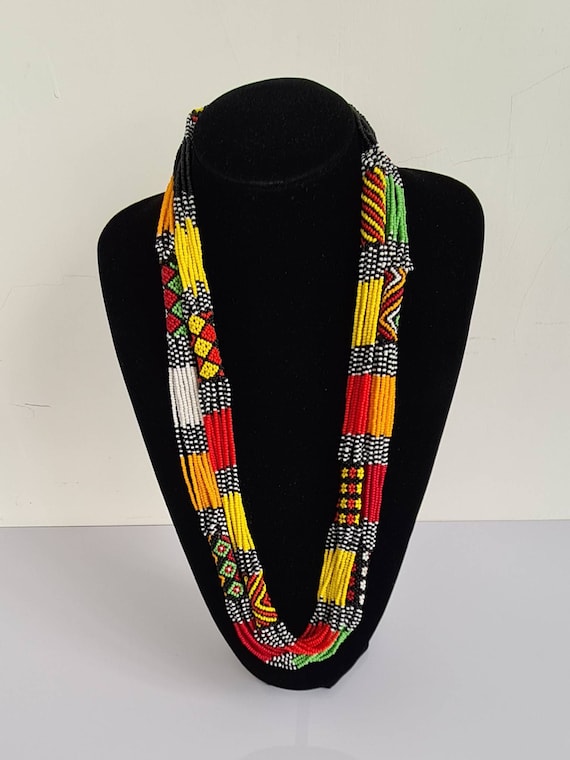 Set of 2 African Beaded Necklace African Zulu Necklace