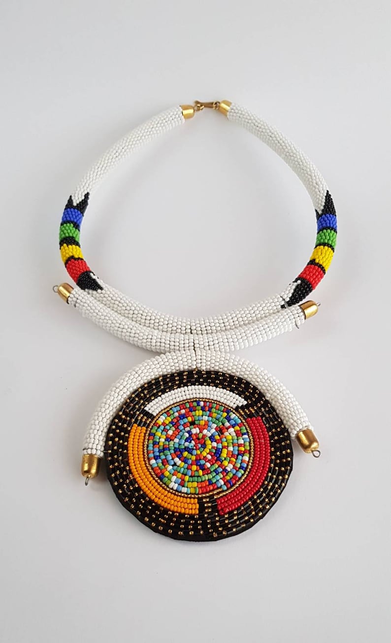 Beaded pendant necklace African beaded necklace for women Maasai necklace White African necklace Kenyan jewelry