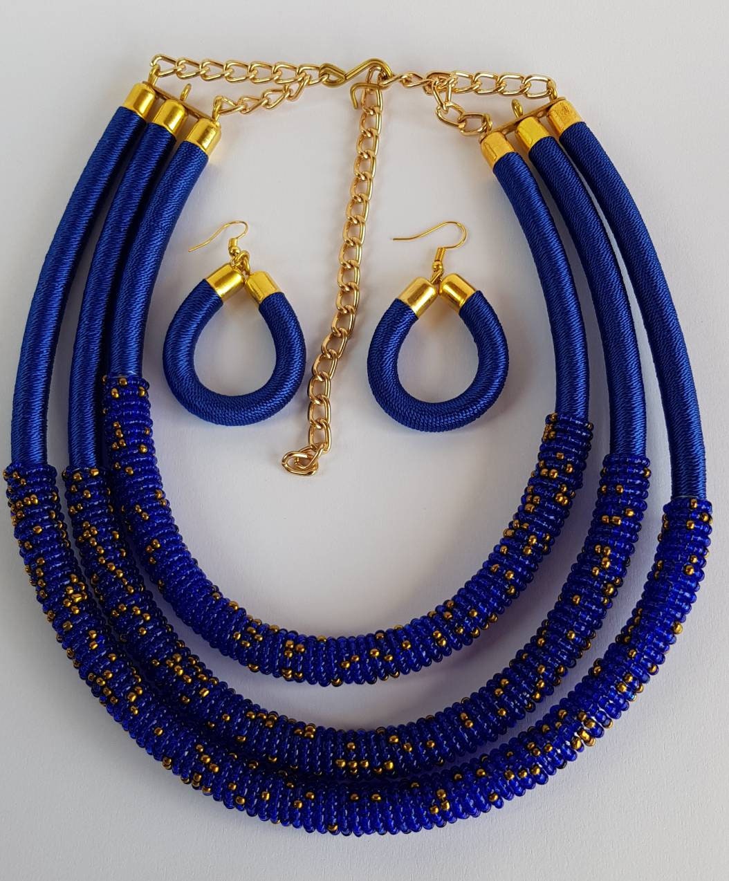 Royal blue sale beaded necklace