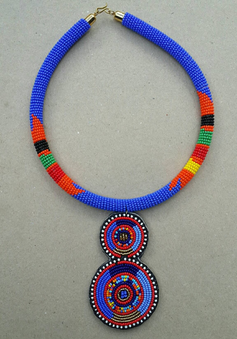 handcrafted necklace Bead necklace with pendant handmade jewelry zulu beads necklace