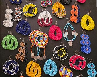 CLEARANCE SALE! Wholesale African Maasai earrings set of 31pairs, USD 2 each, Assorted earrings , Beaded maasai earrings.