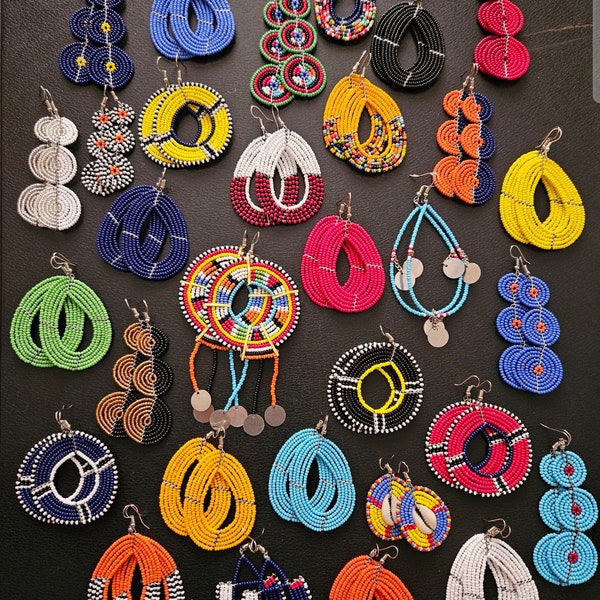 CLEARANCE SALE! Wholesale African Maasai earrings set of 31pairs, USD 2 each, Assorted earrings , Beaded maasai earrings.