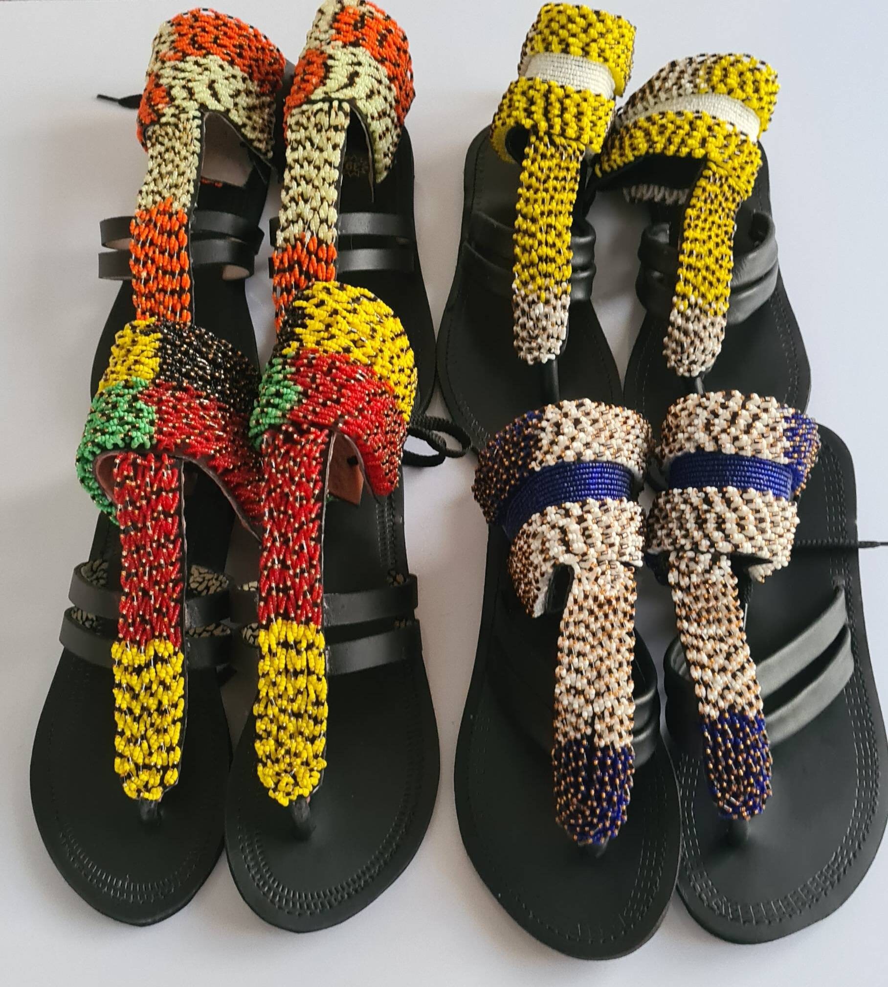 wholesale maasai sandals Shoes Womens Shoes Sandals Gladiator & Strappy Sandals African sandals bulk leather beaded sandals. One toe maasai sandals 