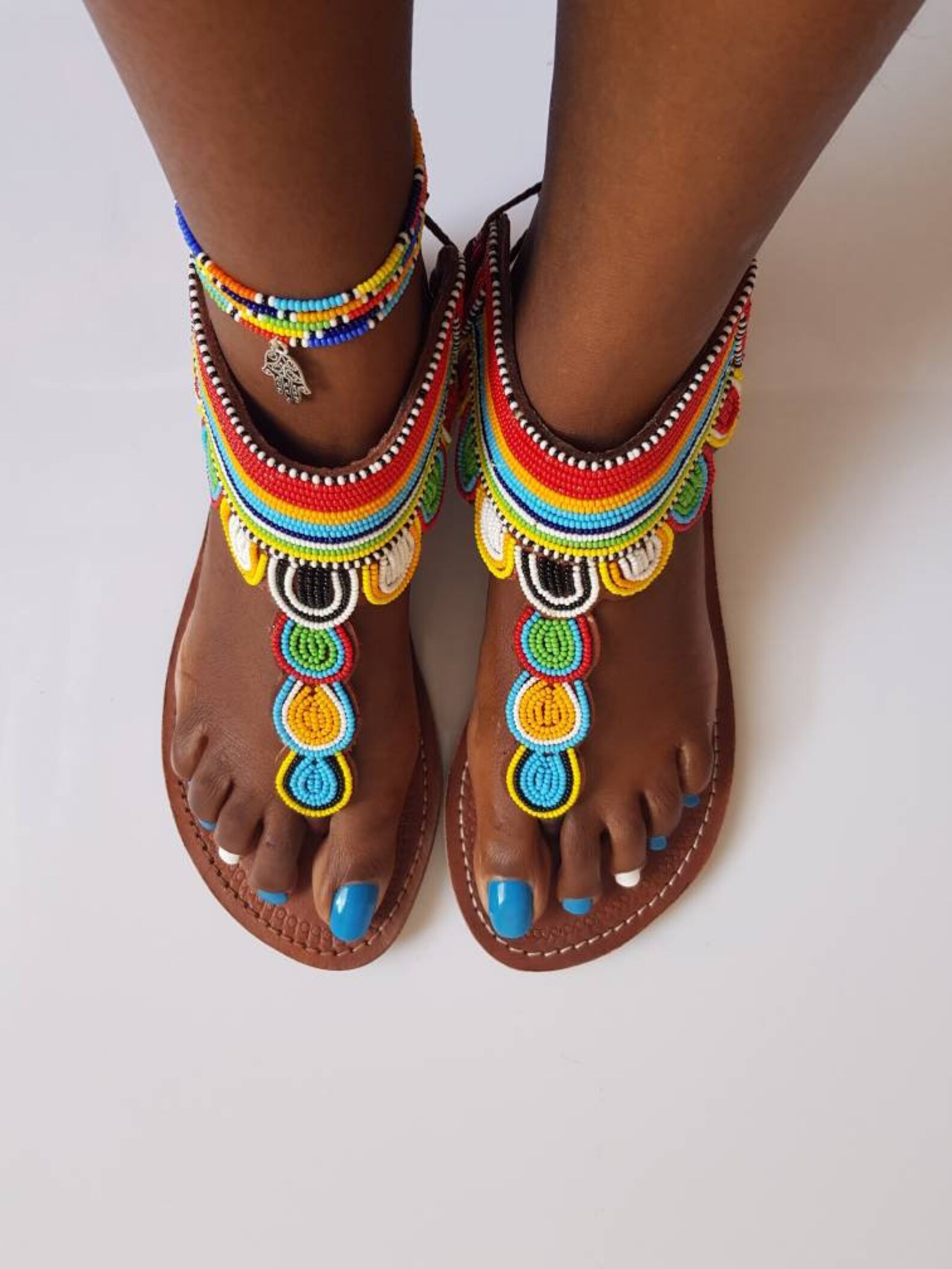 African Maasai Sandals Colorful Leather Sandals Beaded - Etsy