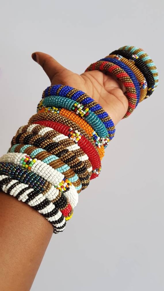 Wrist Band Bracelet Maasai Beaded Kenyan Flag African Women/ Kid sizes Fun  7.5