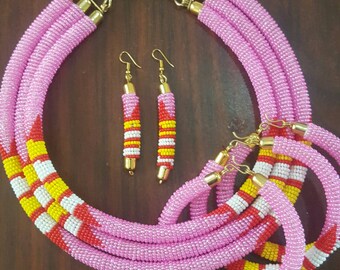 Pink beaded necklace - African maasai necklace - African jewelry for women