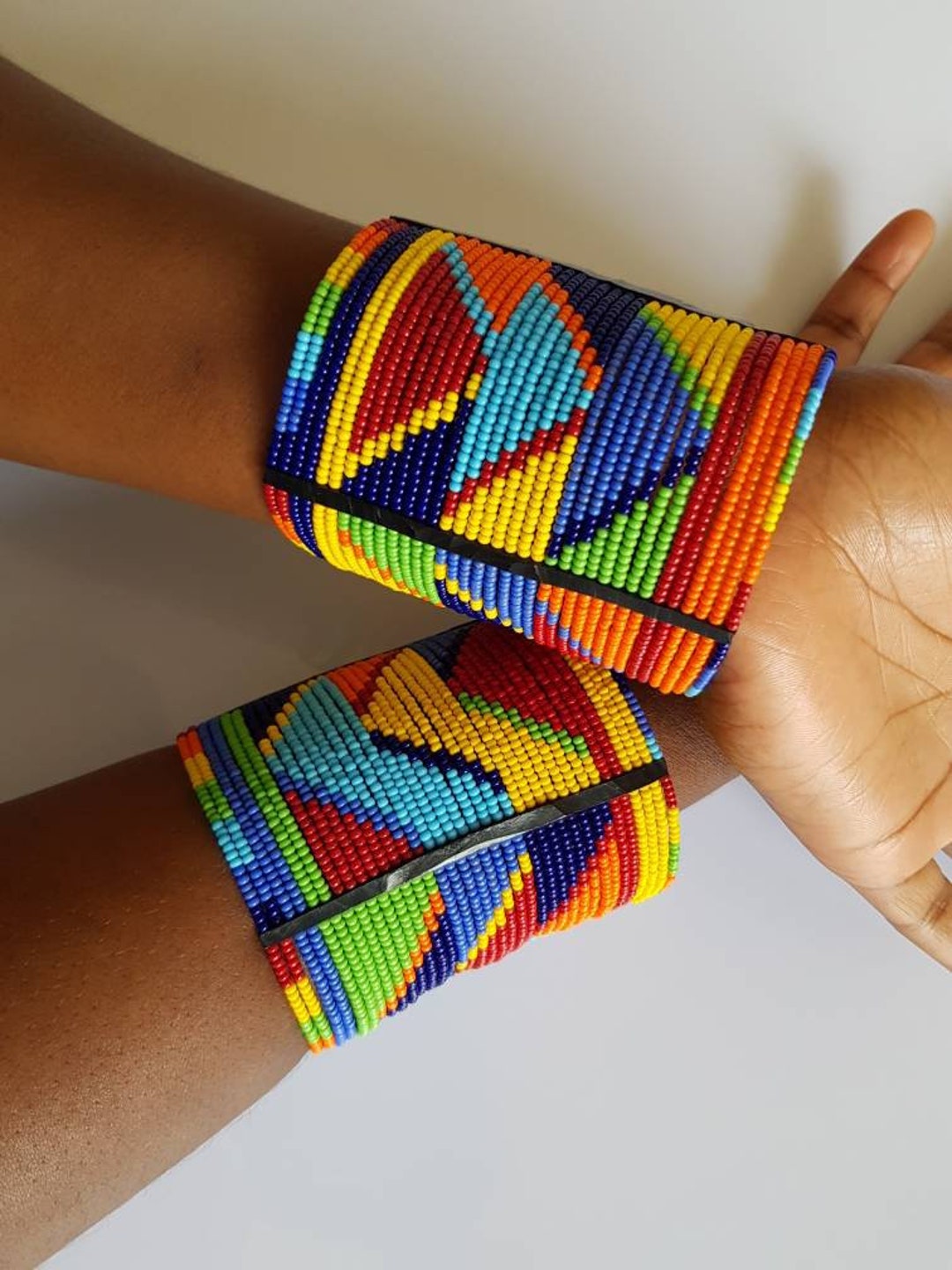 2 rainbow Beaded Maasai bracelets with snap closure – Tafrija African  Accessories