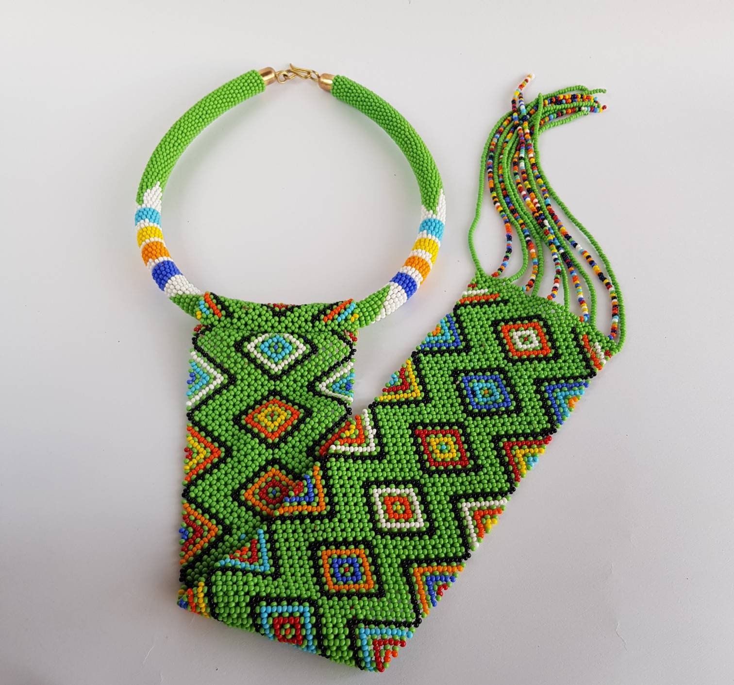 Green Tribal Necklace African Necklaces Long Pendant Etsy