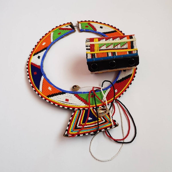 African necklace for women - Maasai jewelry necklace - Leather African necklace - Masai necklace with matching bangle