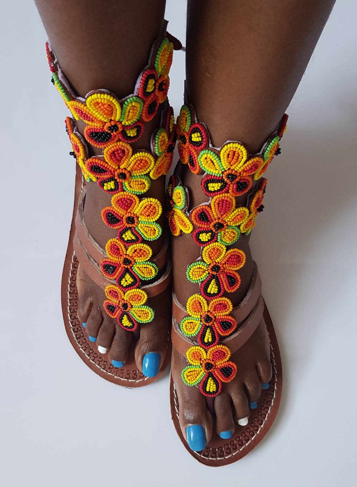 Leather beaded gladiator sandalsAfrican Maasai sandals | Etsy