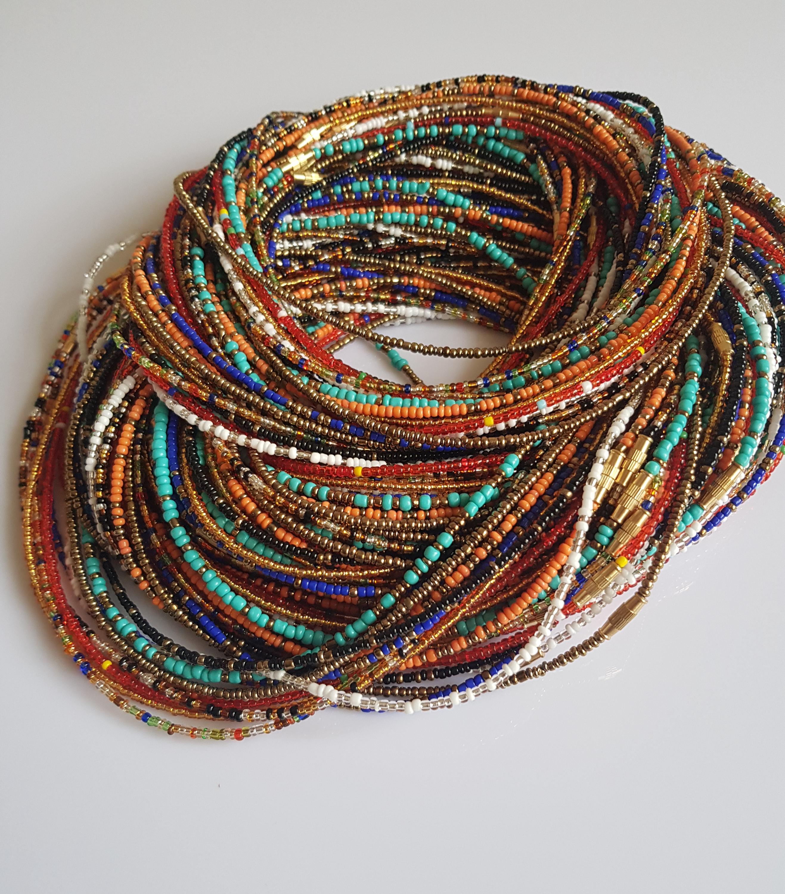Wholesale Tie ons Waist Beads | Turquoise Earth Tone African Waist Beads