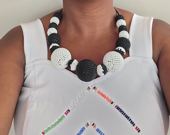 ON SALE! Clearance black and white beaded necklace for women, African beaded necklace.