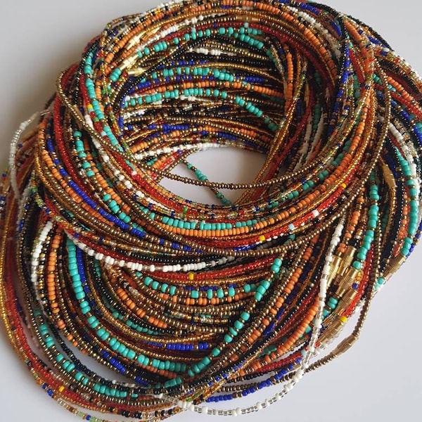 Wholesale 20  waist beads, Turquoise waist beads, Tummy Colorful waist jewelry,  Earth tone waist beads