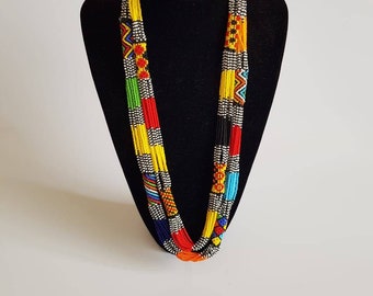 A set of 2 African beaded necklace , Zulu necklace , Multistrand necklace , Colorful necklace, Mothers day gift